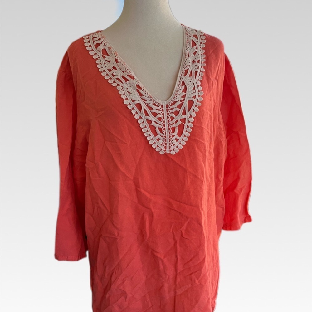Premise Coral Lace V-Neck Blouse size XXL